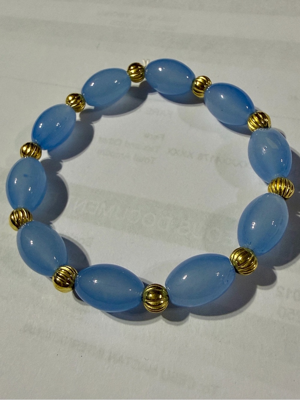 Blue Beaded Stretch Bracelet with Gold Accents